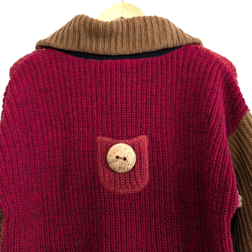 MARGARET WINTERS Cardigan S Red Brown Color Block Longline Button Front Sweater‎ - Picture 5 of 15